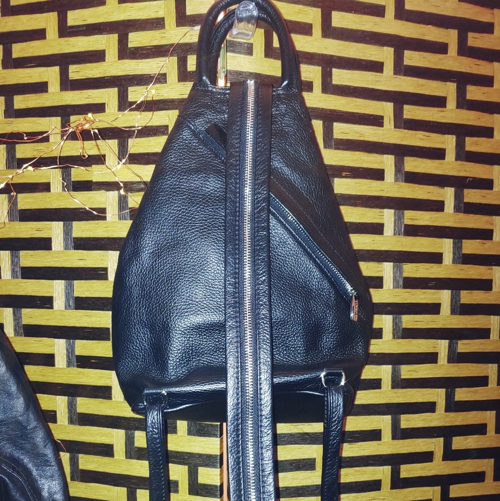 Valentina Italian Black Leather Backpack Handbag - Picture 3 of 11